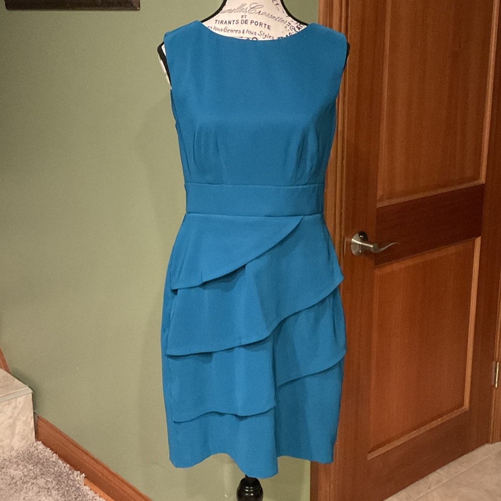 Connected Apparel Teal Layered Midi Dress, Size 8
